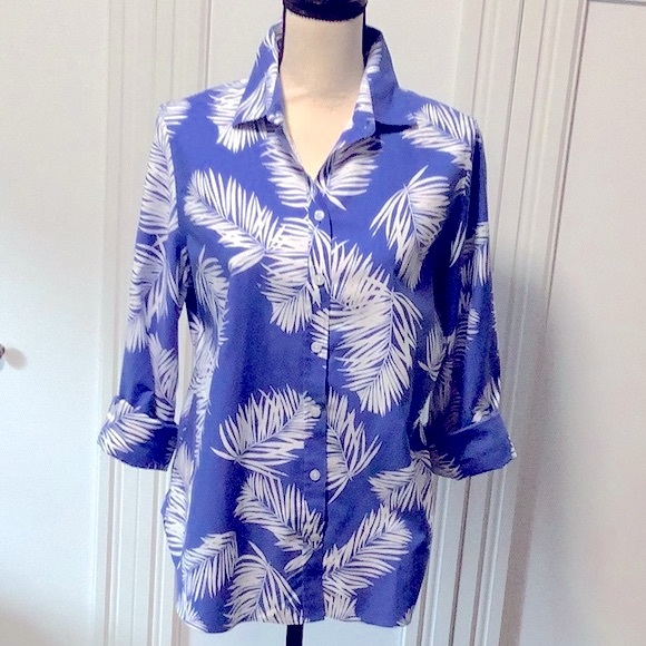 Chico’s No Iron Stretch 3/4 Sleeve Palms Shirt Chico’s Size 3 (Reg 16) - Picture 2 of 11